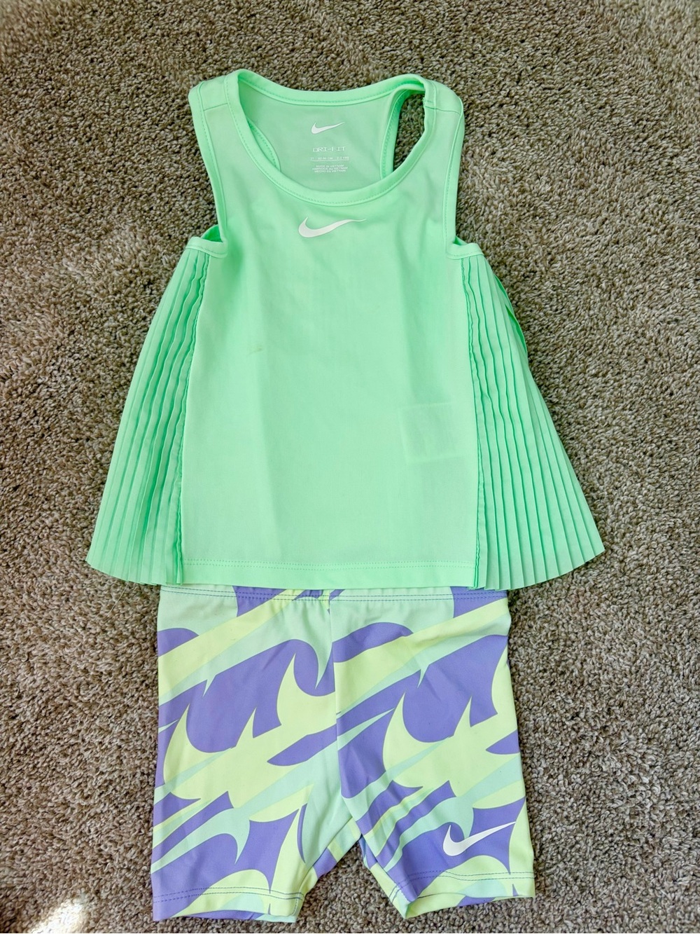 Nike Mint Green Tank with Purple & Mint Printed Bike Shorts